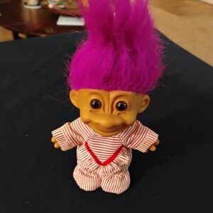 Striped Outfit Vintage RussTroll Doll with Pink Hair